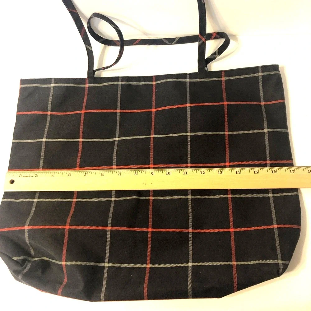 NEW Burberry London Bag Tote Blue Windowpane Plaid Treated Canvas COA!!